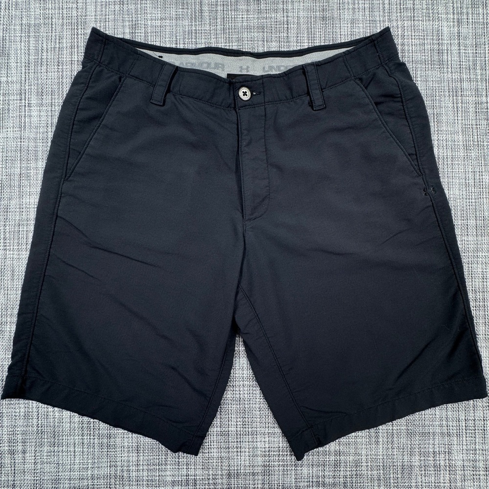 Under Armour HeatGear Golf Shorts Mens 34 Black Loose Fit Flat Front Pockets